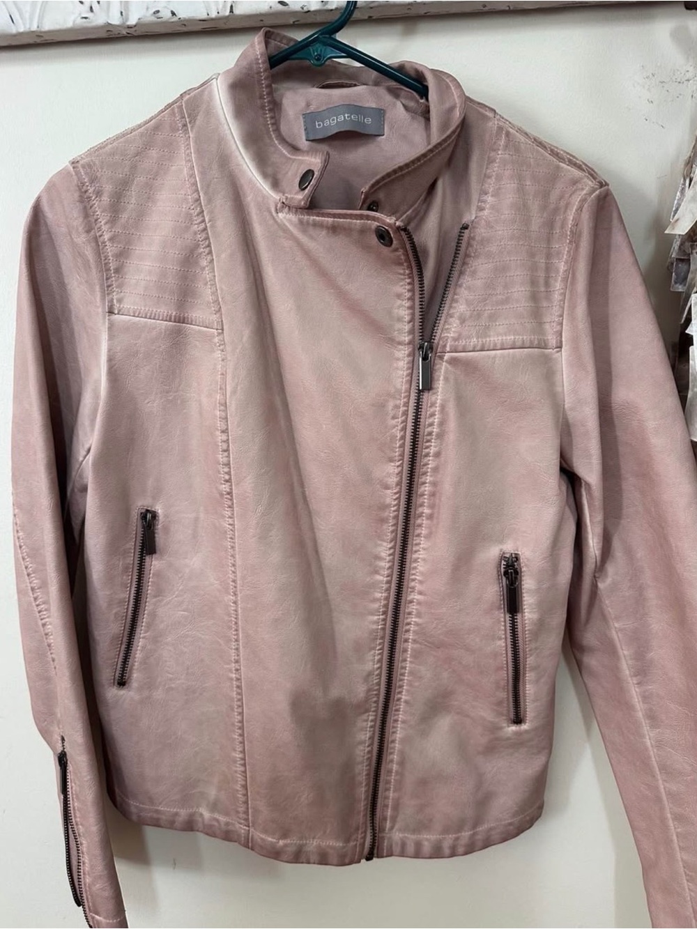 bagatelle Blush Pink Faux Leather Moto Jacket